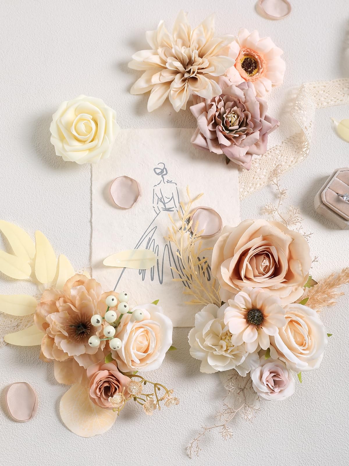 Artificial Flowers Nude Color Box Set for DIY Bridal Bouquets Wedding Shower …