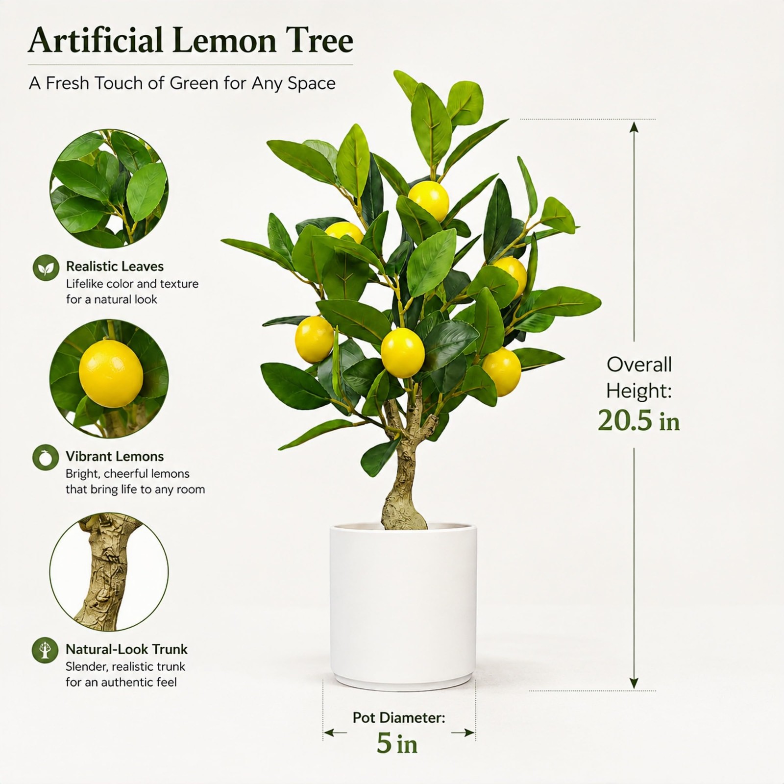 Artificial Lemon Tree 20.5 Inches Tall, Fake Potted Citrus Plant with Lemons …