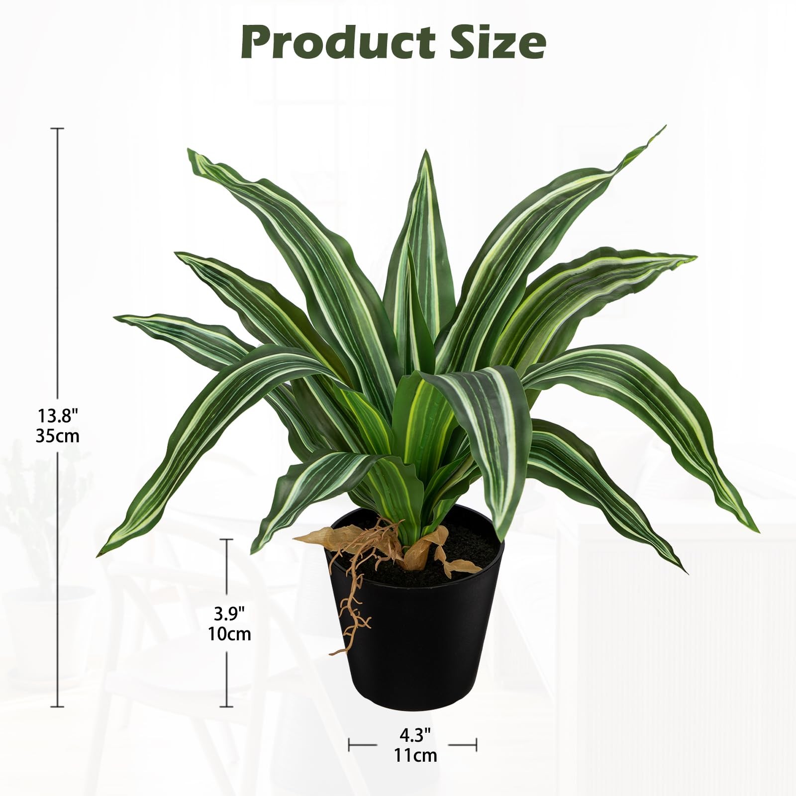 Artificial Dracaena Plant in Black Pot 13.8 Inch Faux Potted Dracaena Silk Pl…