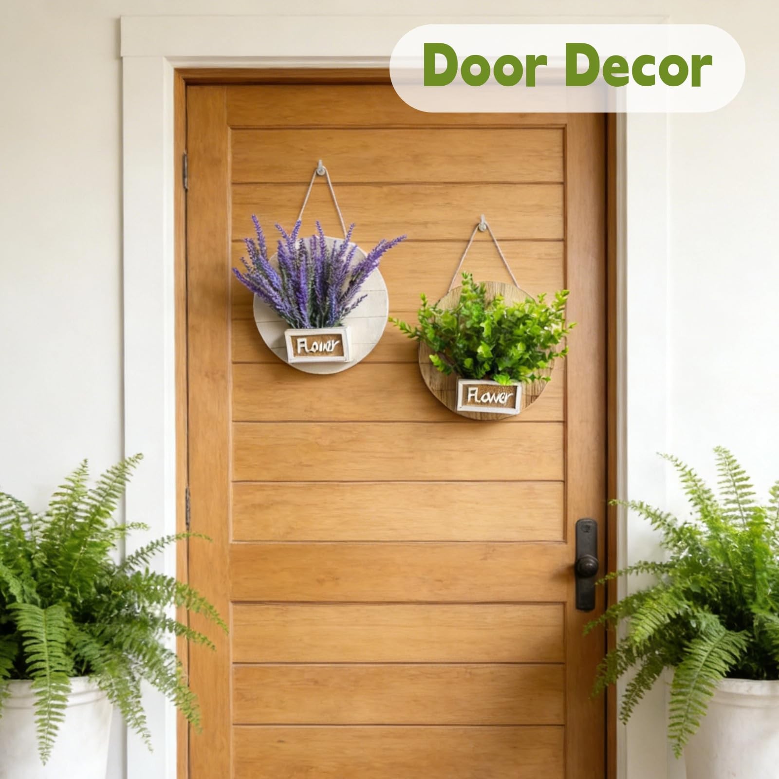 2 Pack Hanging Wood Wall Planter Vase with Artificial Eucalyptus and Lavender…