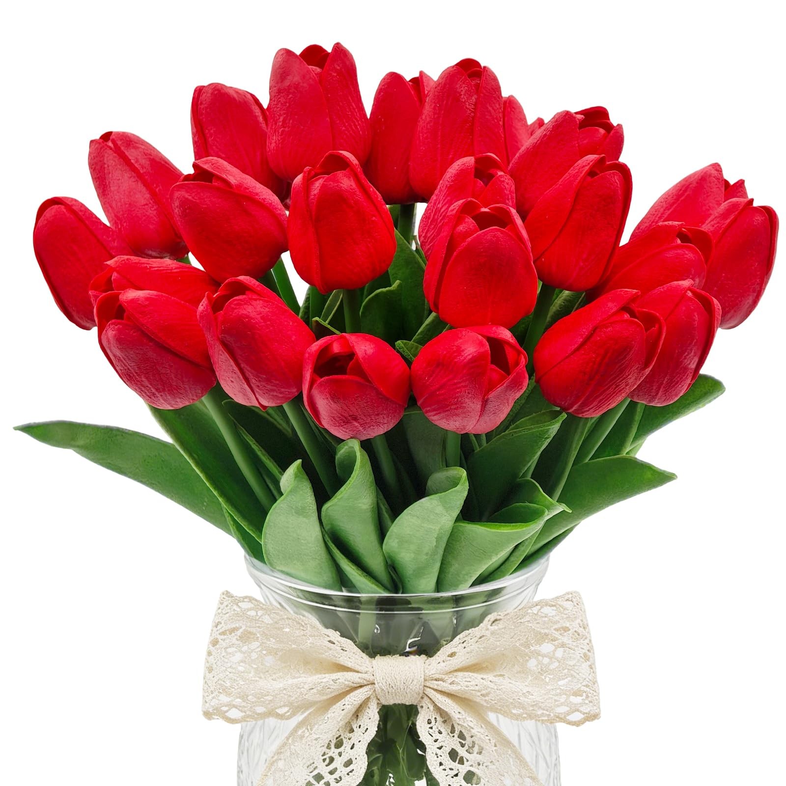25 PCS Artificial Tulip Flower Faux Real Touch Fake Bouquet Red Wedding Party