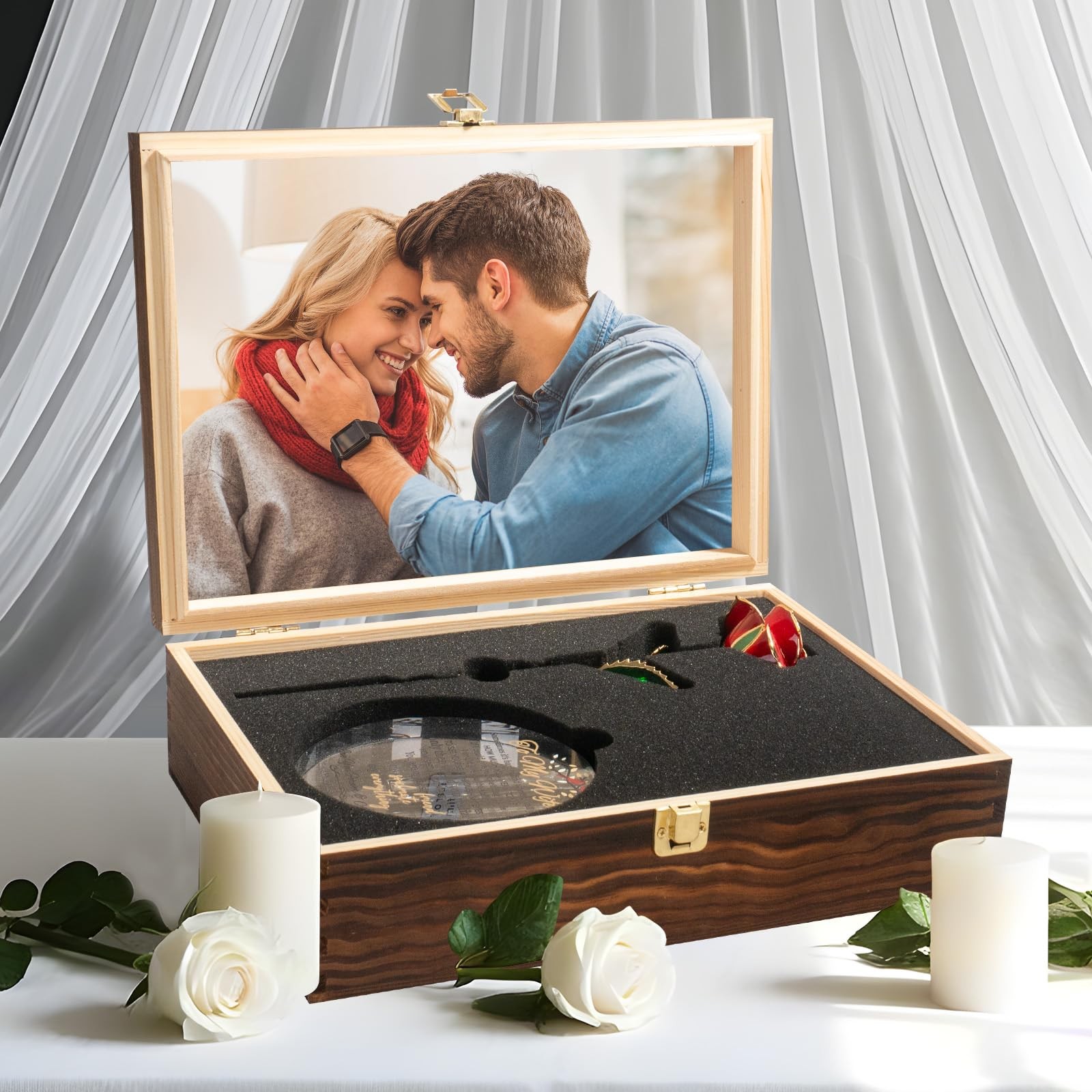 To My Beautiful Wife Women Engraved Wooden Gift Set Includes Crystal Base 24K…