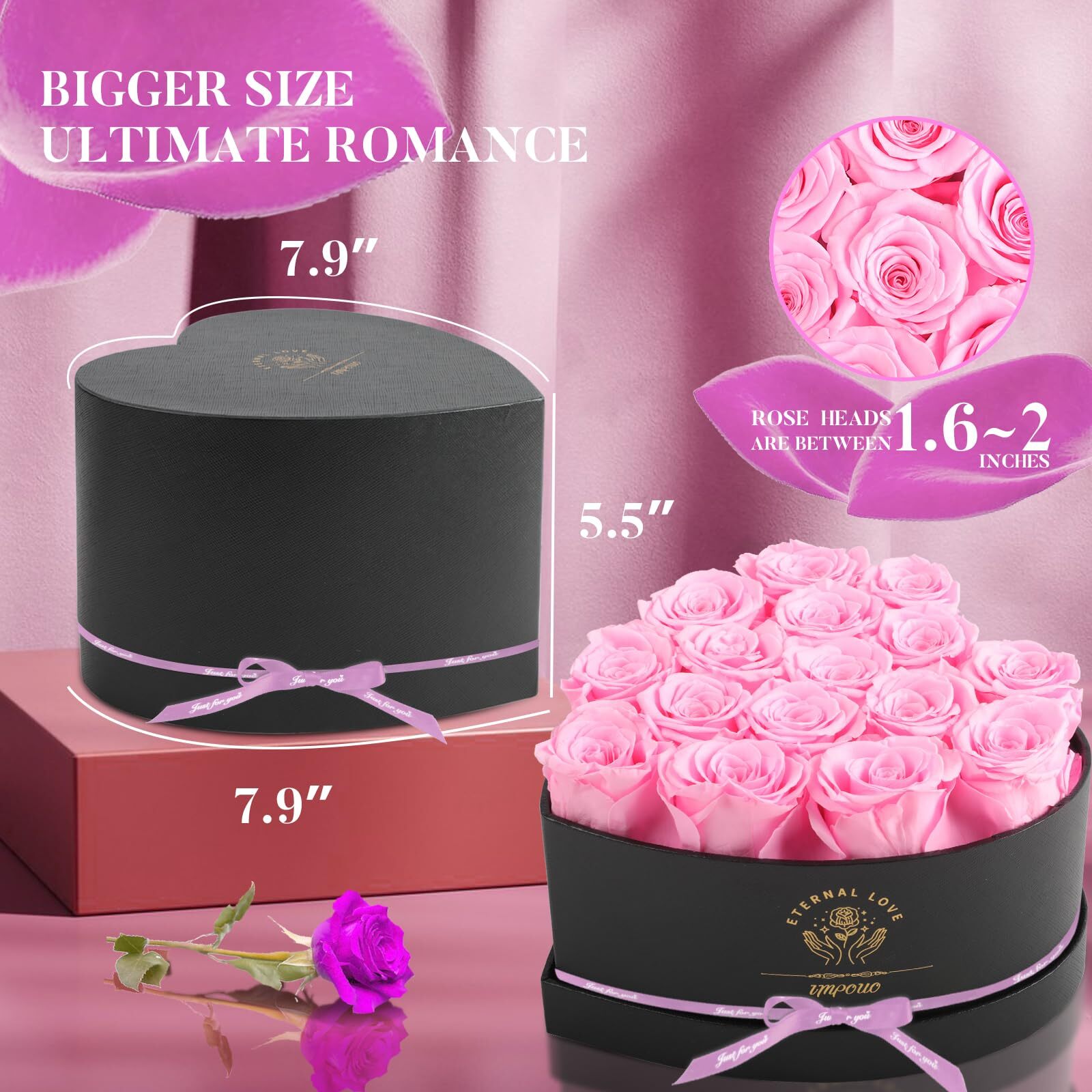 16-Piece Forever Flowers Heart Shape Box – Preserved Roses Birthday Gifts for…