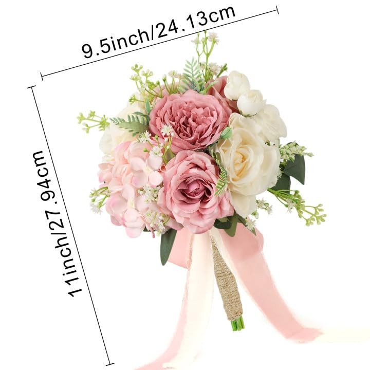 2 PCS Wedding Bridesmaid Bouquets 7 Inch Artificial Flowers Pink White Decor