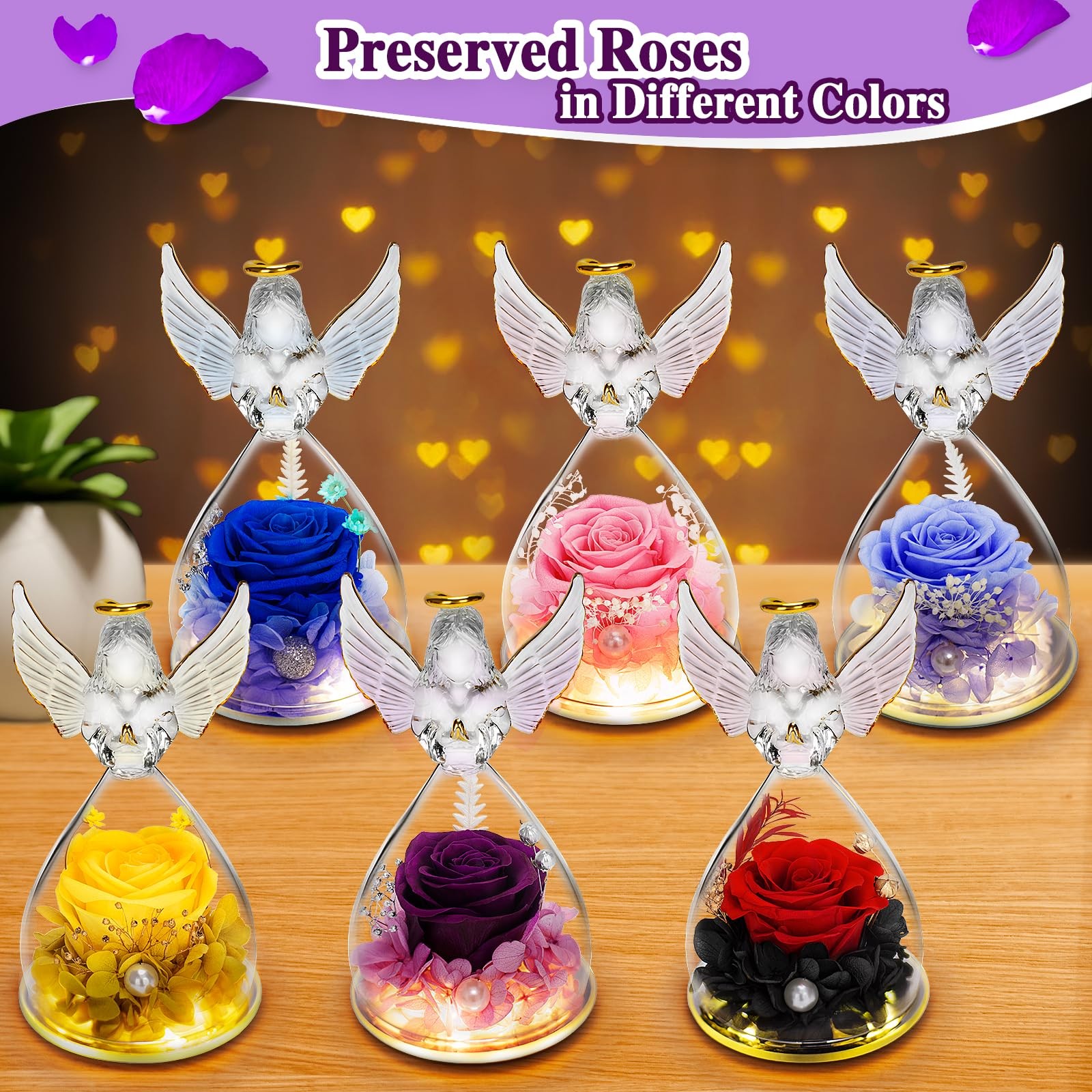 Birthday Rose Gifts for Women Preserved Flowers & LED Angel Figurines for Mom…