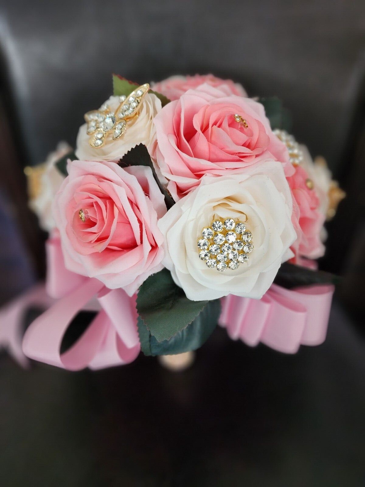 Pink & Ivory Luxury Bouquet with butterfly pendants for Quinceneras & Weddings