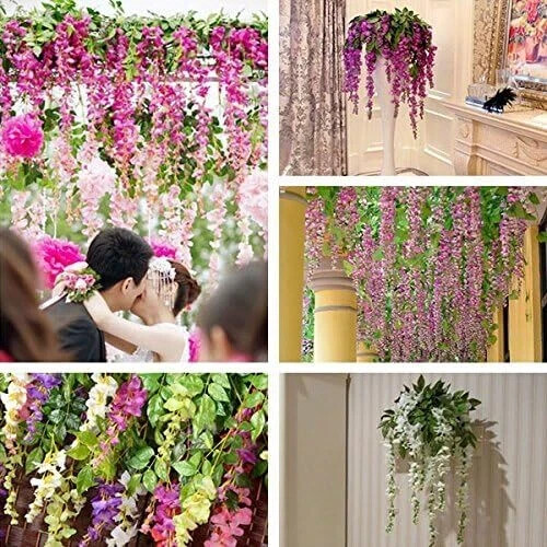 DearHouse 12 Pack 1 Piece 3.6 Feet Artificial Fake Wisteria Vine Ratta Hanging