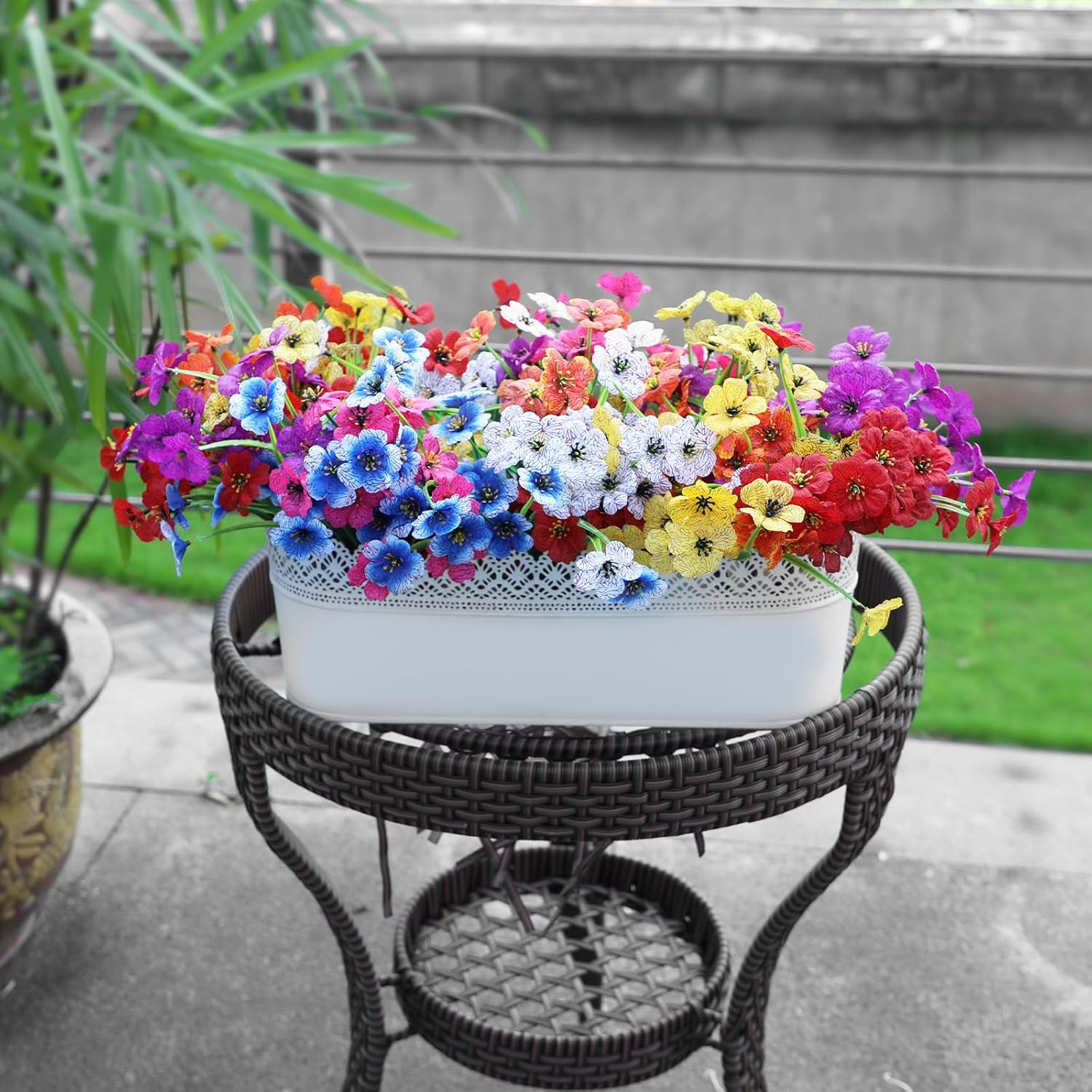 Fake Outdoor Flowers Uv-Resistant – 24 Bundles 6 Colors Realistic Artificial Flo