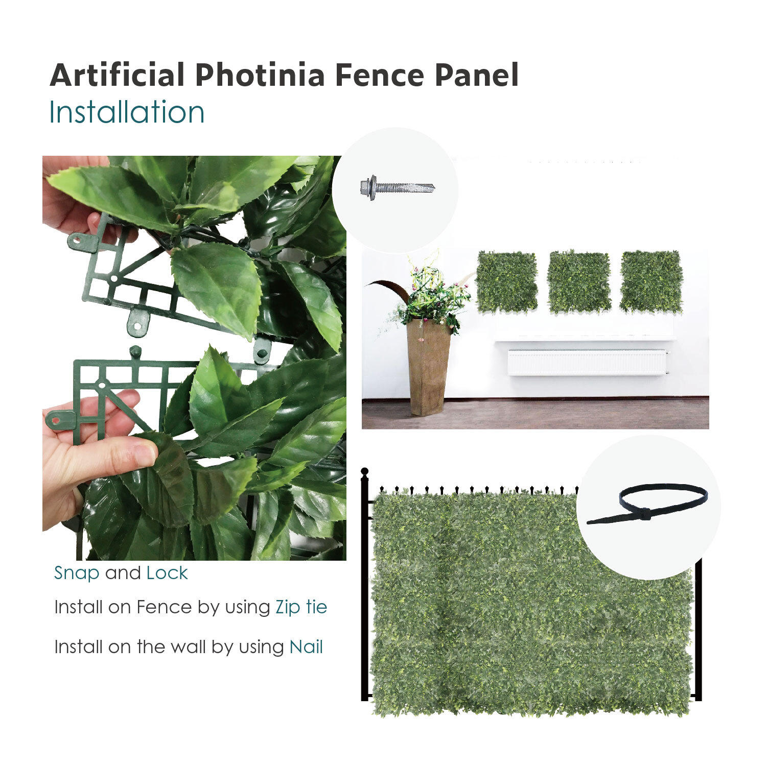 20in Artificial Faux Photinia Mat Wall Hedge Decor Privacy Fence Panel Grass