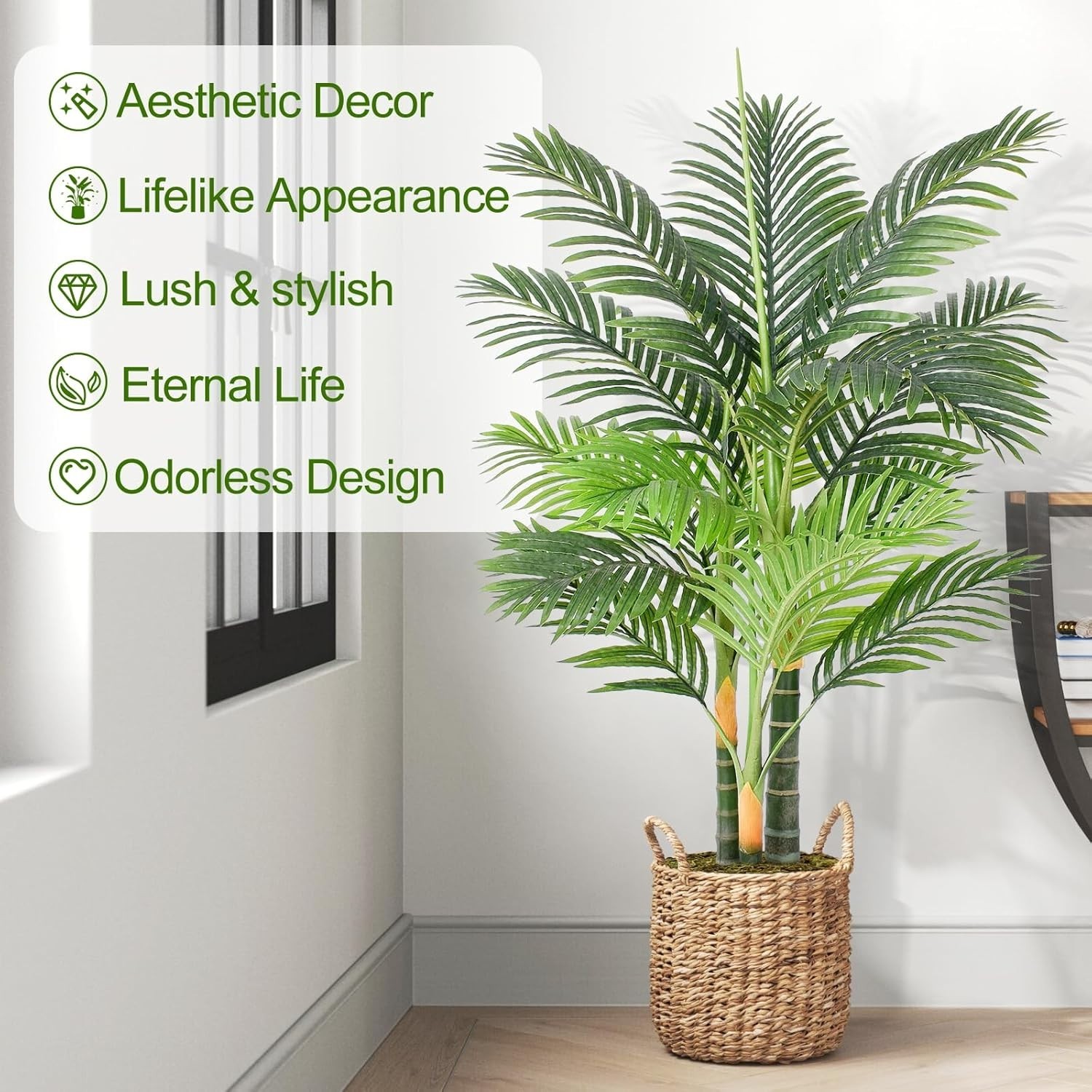 Luxury 4ft Triple Golden Cane Palm Artificial Tree – Indoor/Outdoor 2-Pack