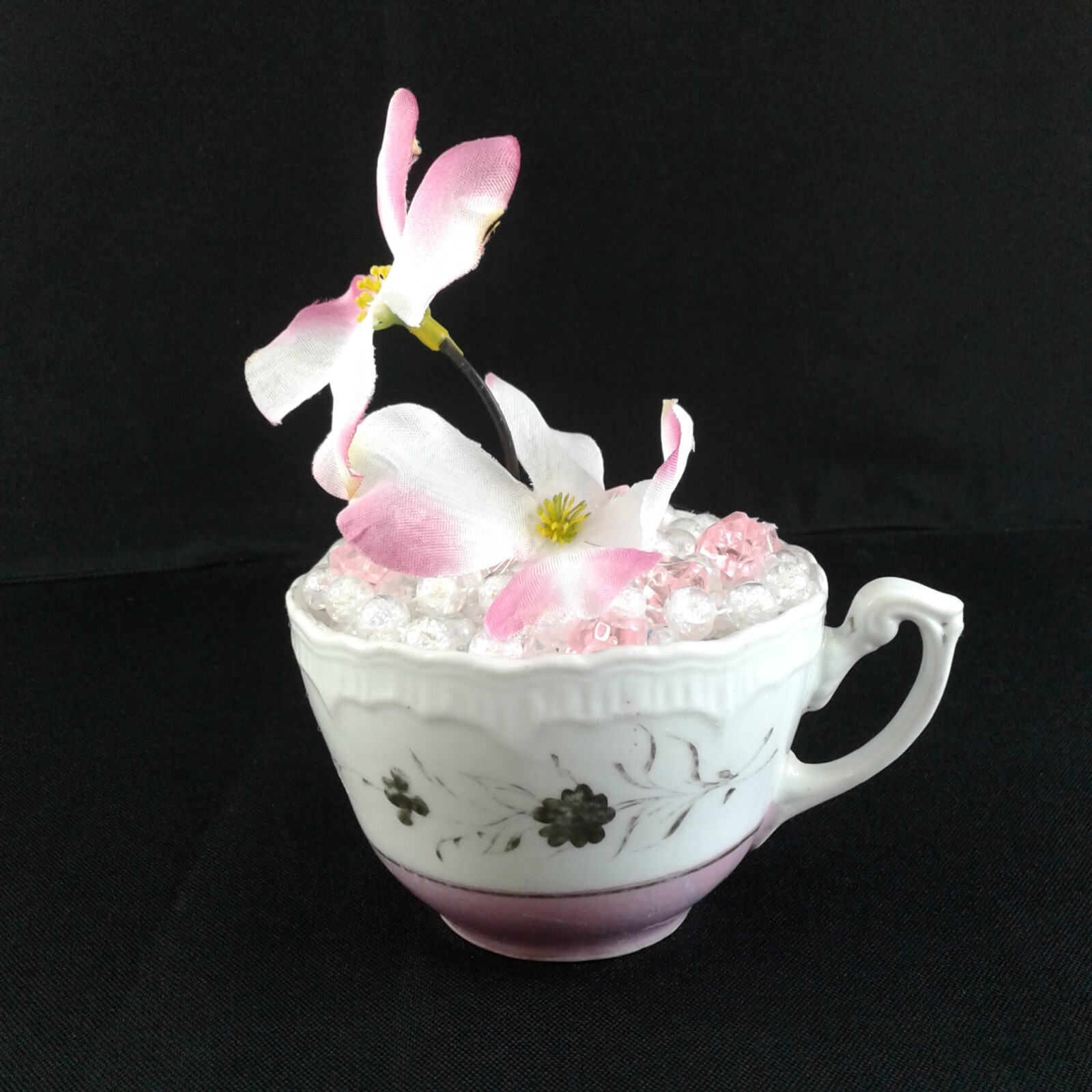 Pink Dogwood Floral Decor Chic Rustic Teacup Pearls Pink Gems Original Gift 1465