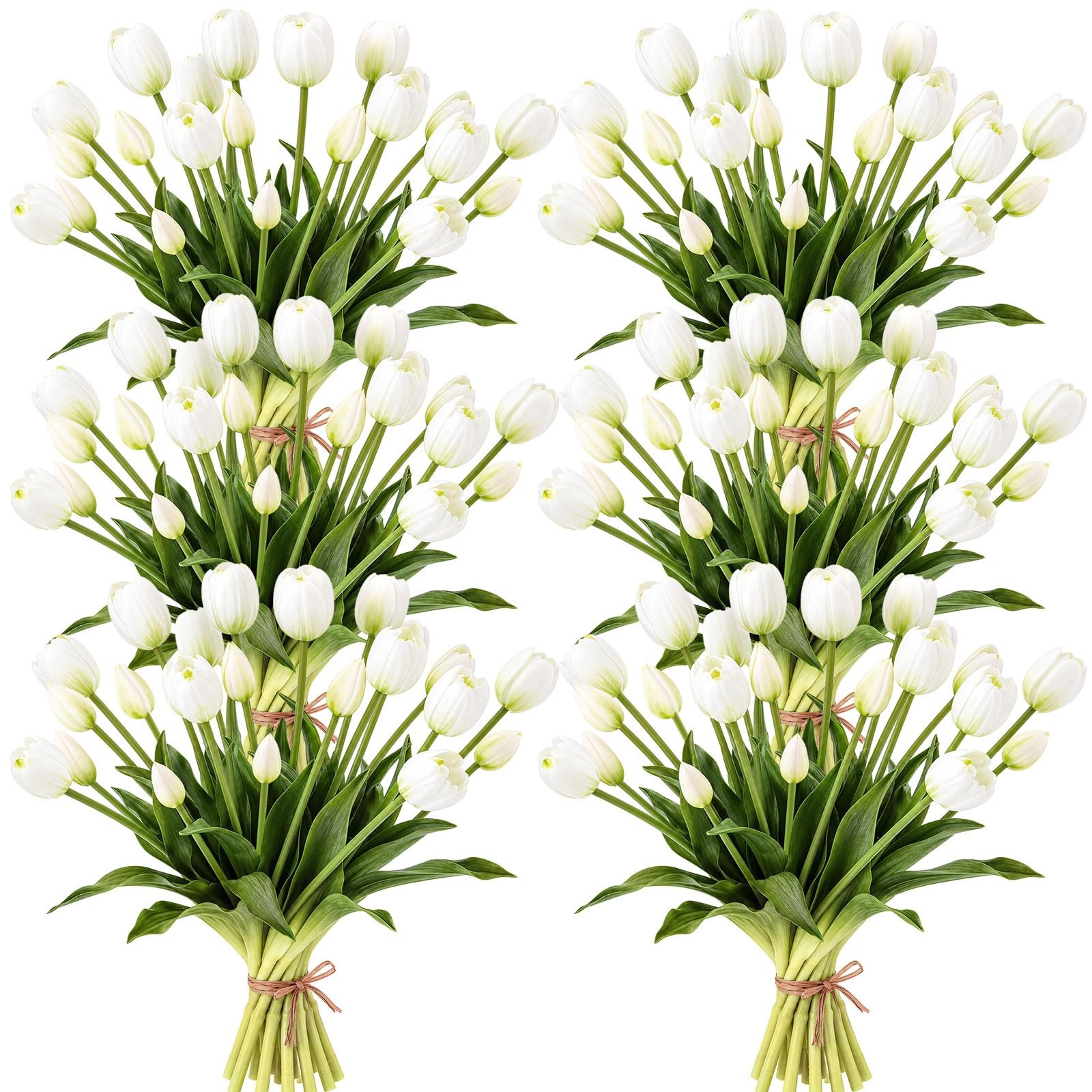 80 Heads White Artificial Tulips Flowers, Fake Tulip 15.8″ Realistic Soft Lat…