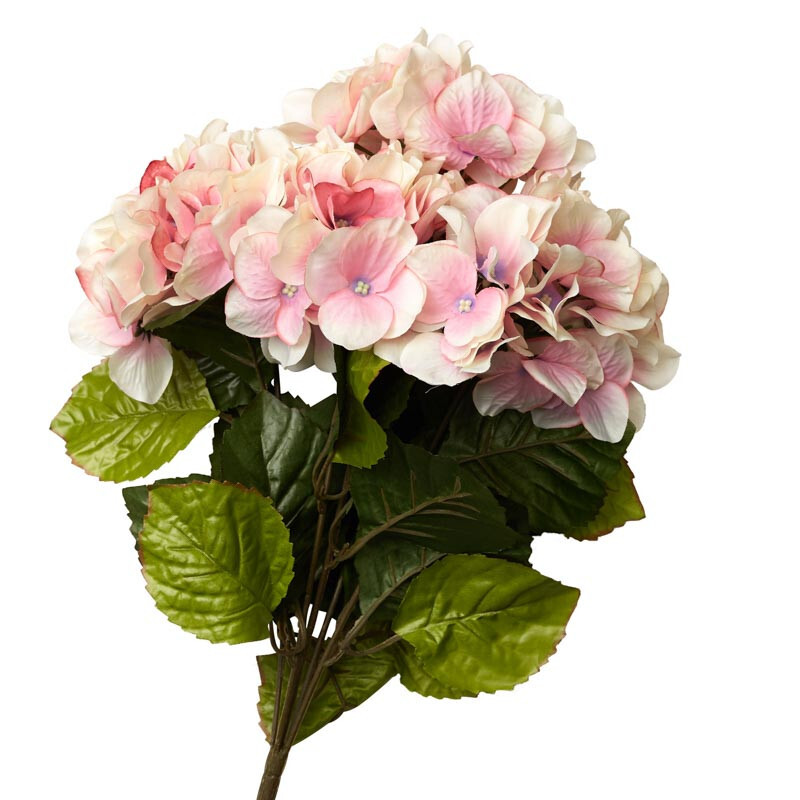 18″ Artificial Cream Pink Hydrangea Silk Flower Bush