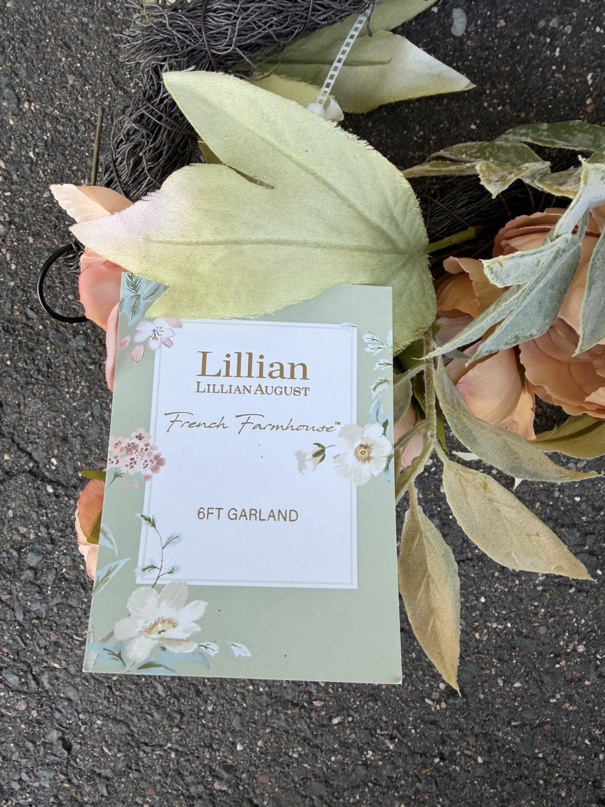 Lillian August “French Farmhouse” Garland Artificial Flowers Decor – 6 Feet New!