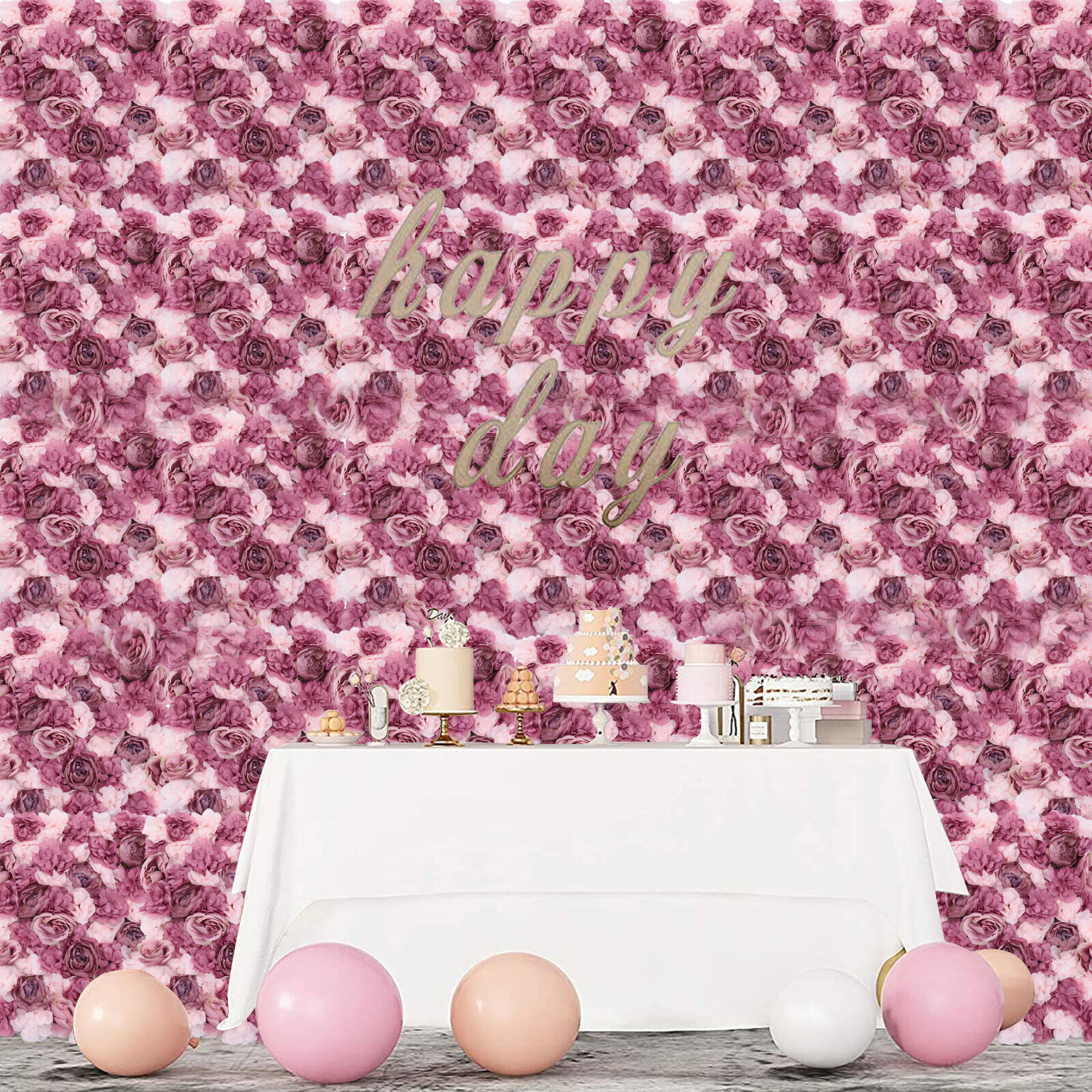 6Pcs 24*16in Artificial Flower Wall Panels Pink Mauve Silk Rose Backdrop Decor