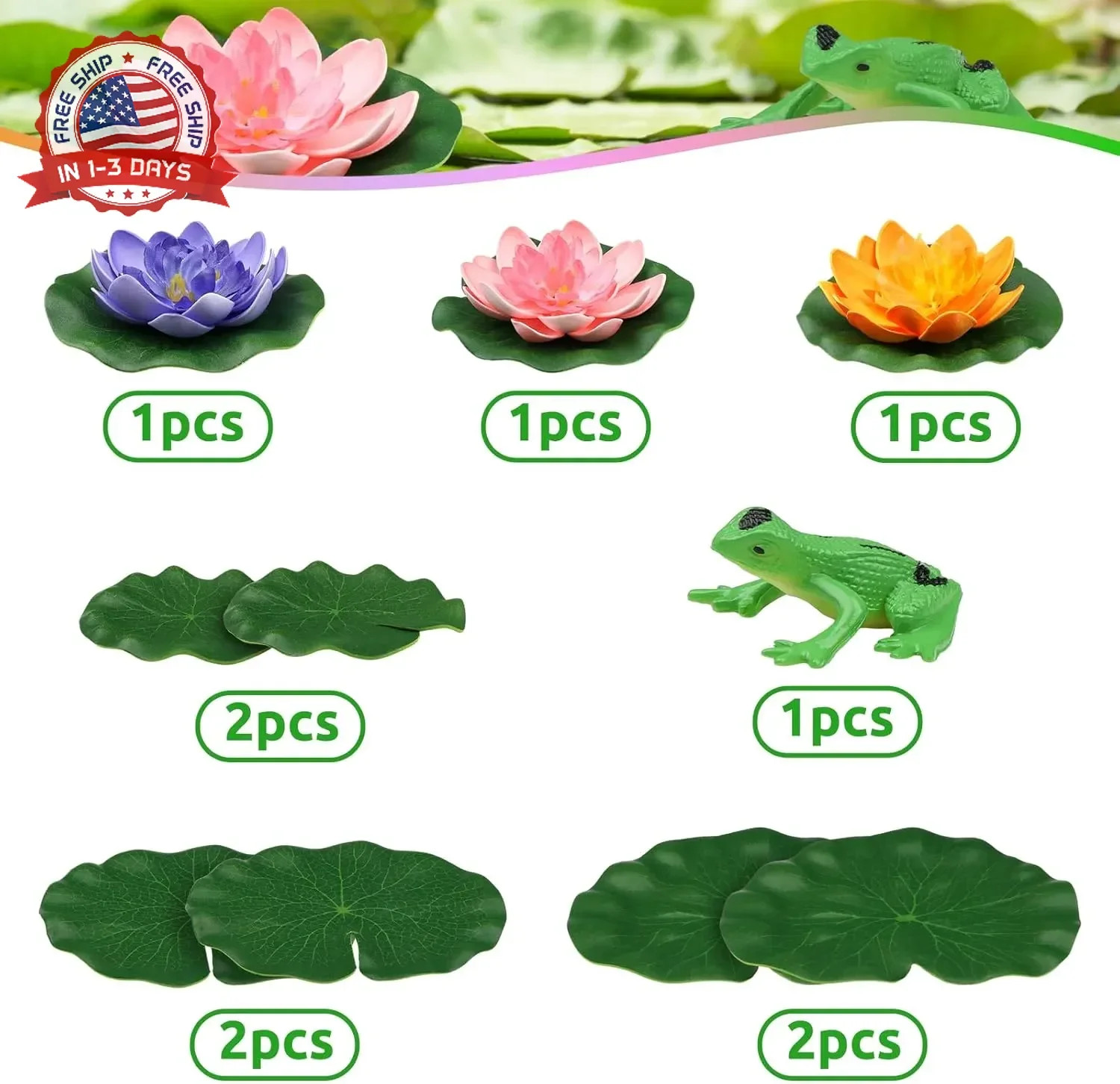 10pcs Artificial Lotus Flowers Frog Lily Pads Foam Leaves for Pond Decoration