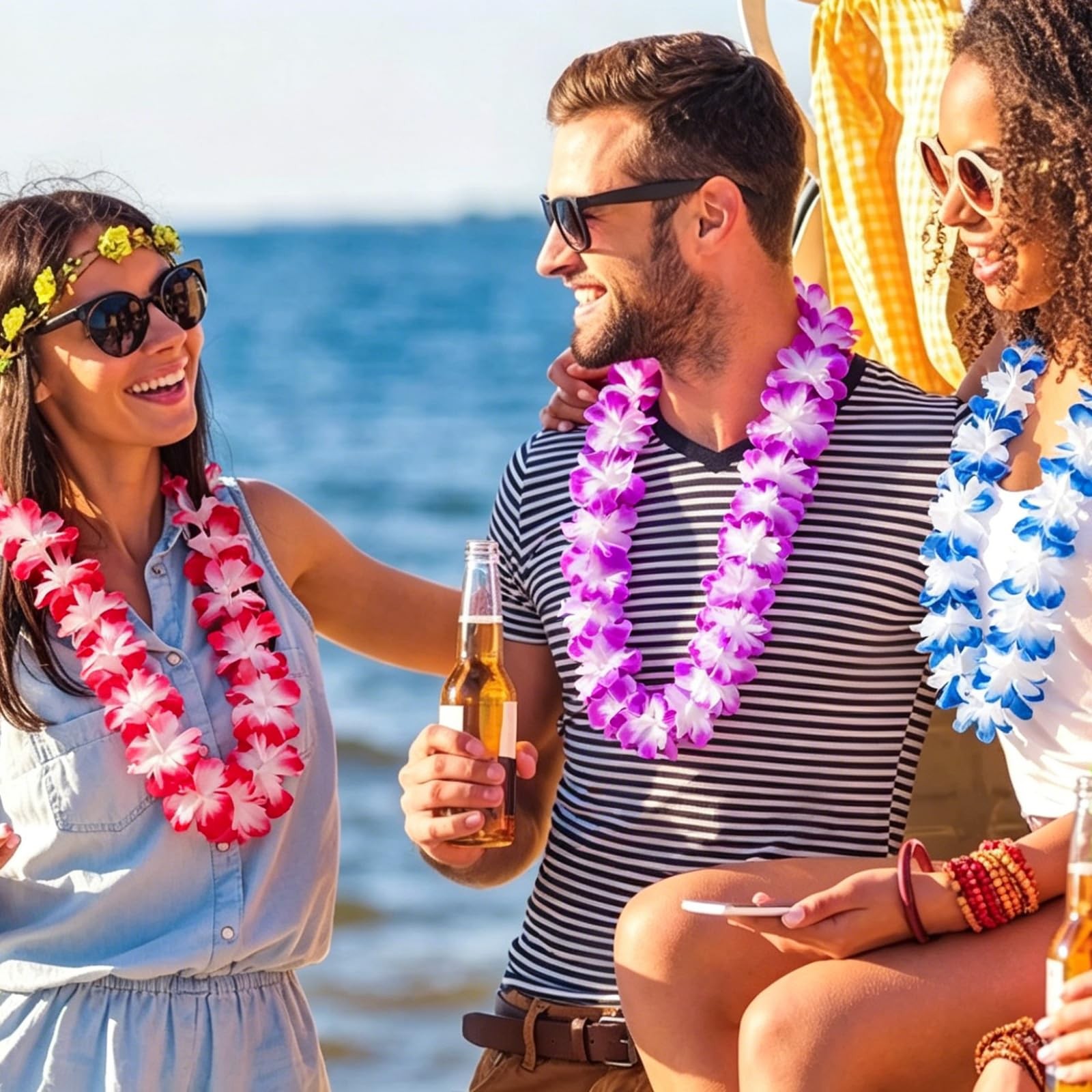 12 PCS Hawaiian Leis Party Decorations, Colorful Tropical Flower Necklaces fo…