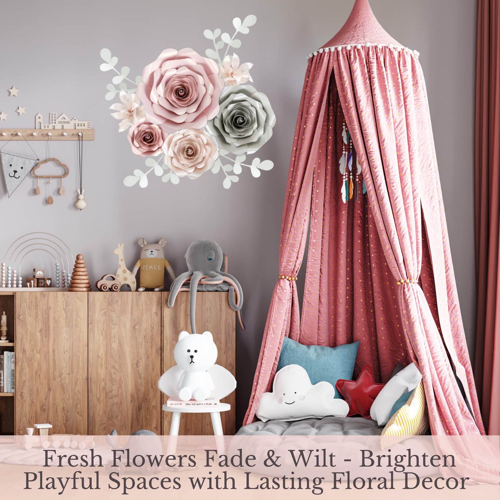 Paper Flowers Wall Decor – 3D Flower Wall Backdrop for Baby Nursery, Girls Ro…