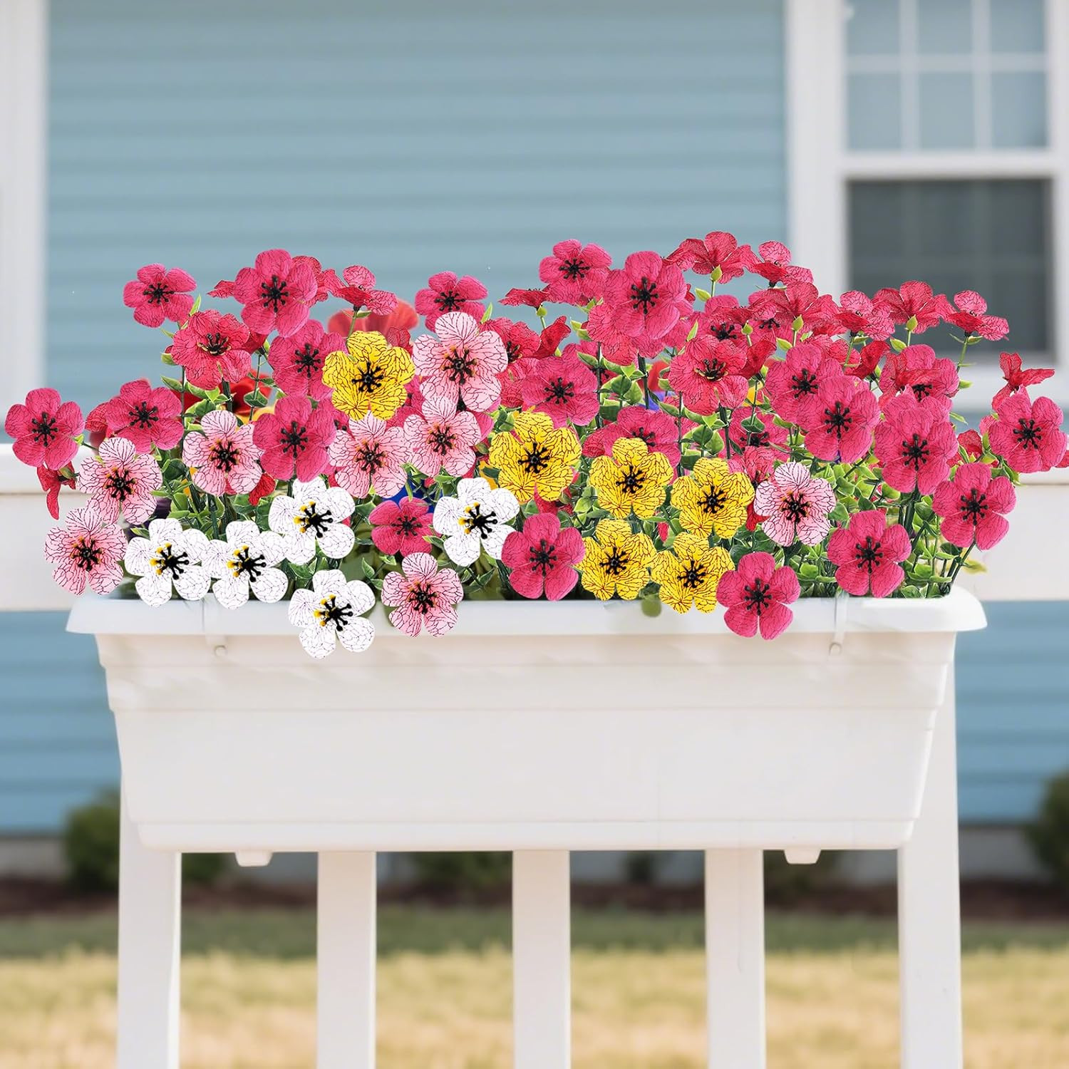 14 Bundles Artificial Flowers UV Resistant for Patio Outdoors Fake Faux Silk Pla