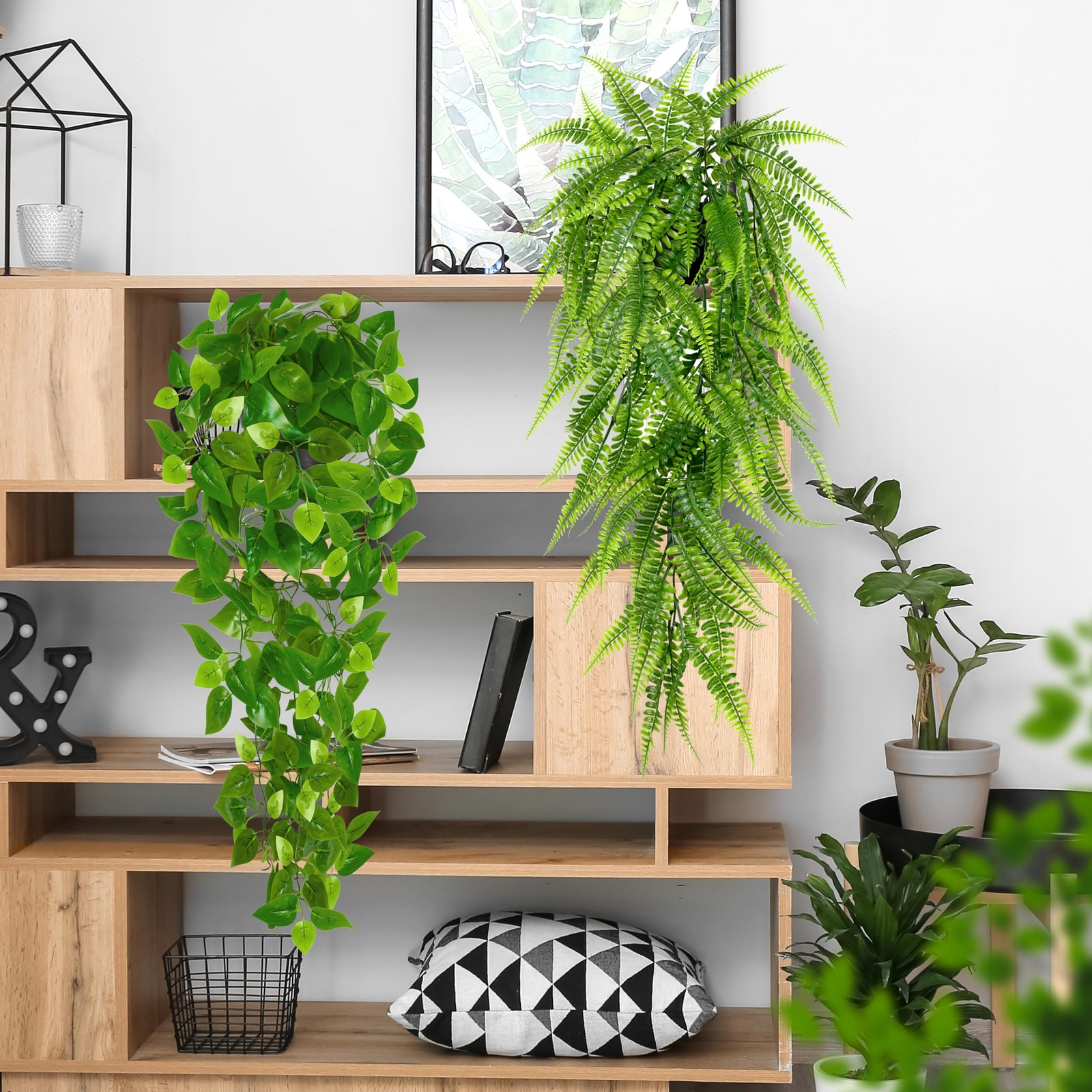 Palonu Artificial Hanging Plants for Shelf, 4 Pack Fake Potted Greenery Plant…