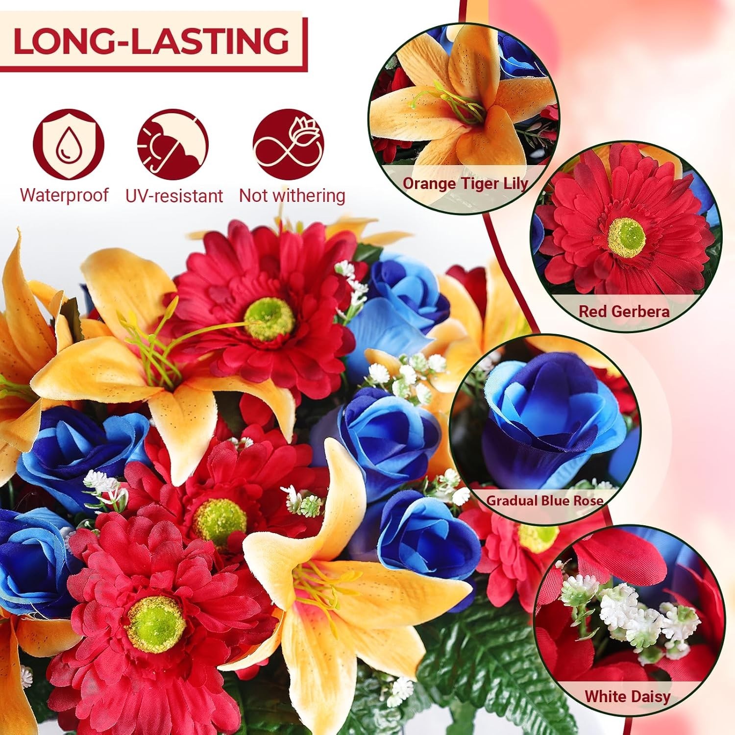 3 PCS Artificial Cemetery Flower Saddles, Cemetery Memorial Flowers with Vase fo
