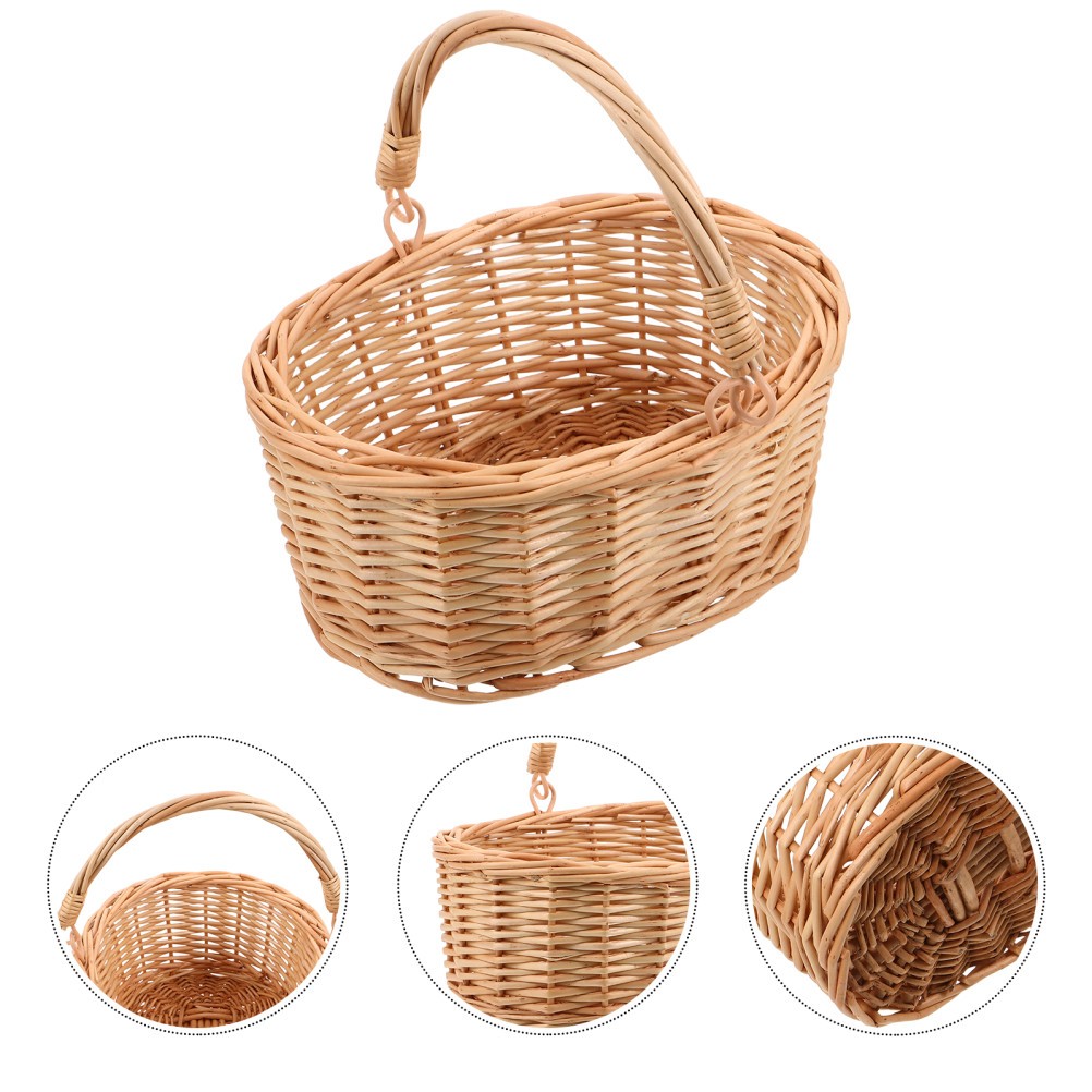 Wicker Flower Girl Basket Outdoor for Flowers Garden Decoration Bridal Floral
