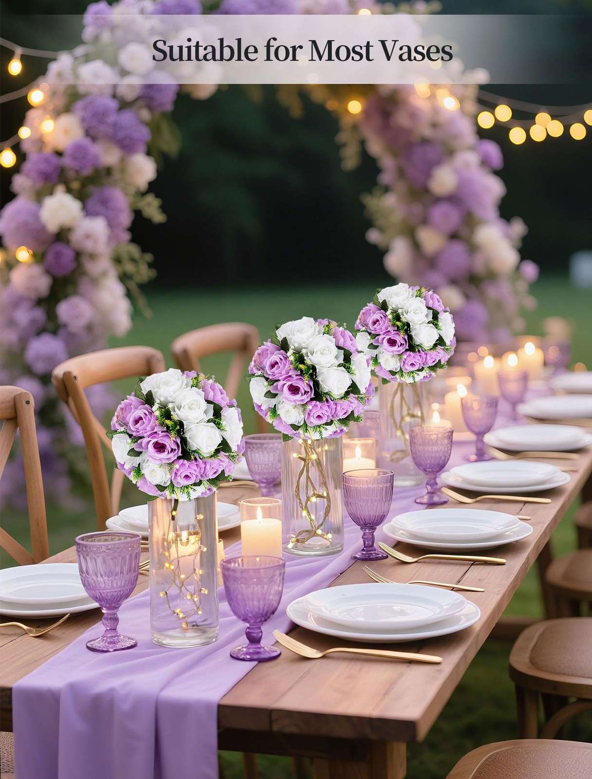 Lilac Purple Flowers Artificial: 2 Pcs Fake Roses Flower Balls Centerpiece fo…