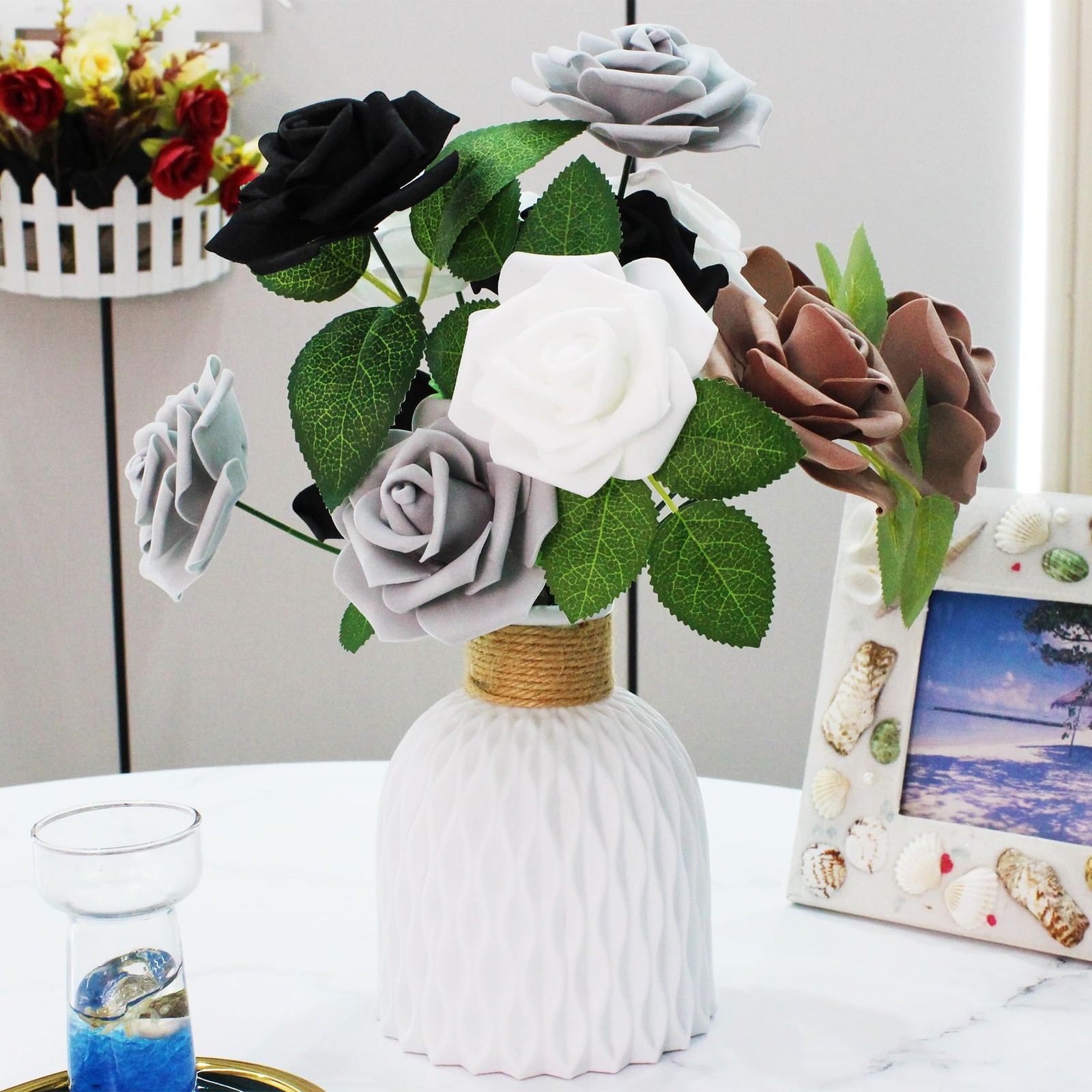 100 PCS 3 Inch Artificial Flowers Faux Foam Fake Rose Head Wedding Silver