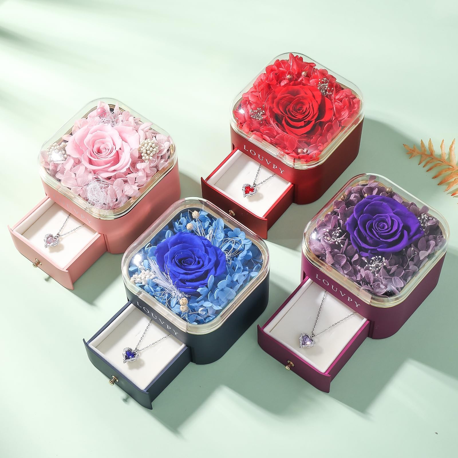Gift for Girlfriend- Valentine Purple Eternal Rose Box with Necklace, Anniver…
