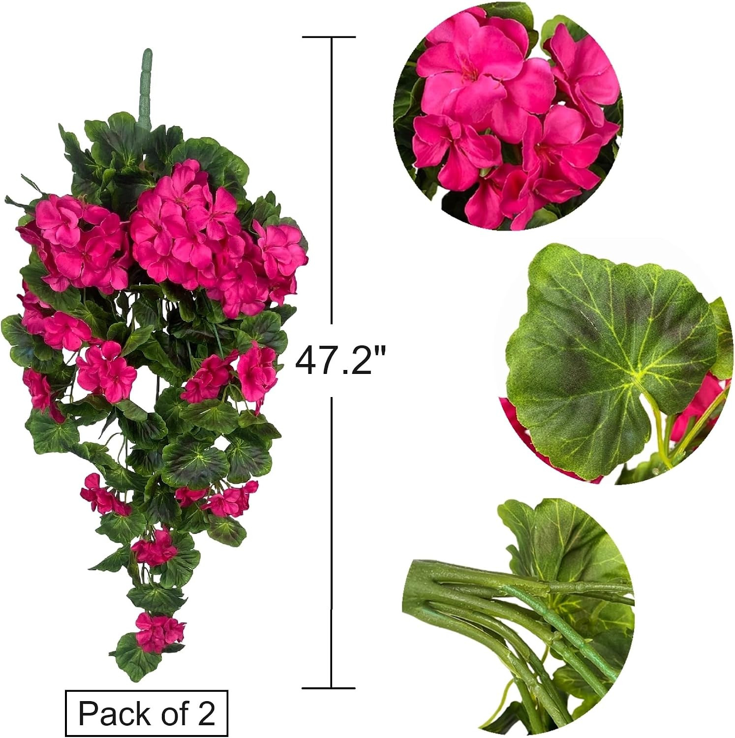 Fuchsia Artificial Geraniums Hanging Bundles – 2 Pack for Home & Garden Decor