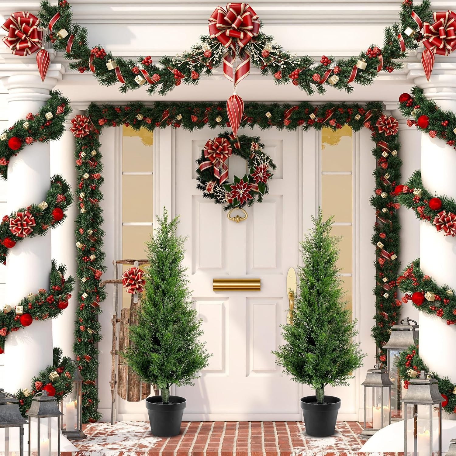 2 Set 3 ft Artificial Cedar Trees with Ground Spike Summer Yard Decoaration UV