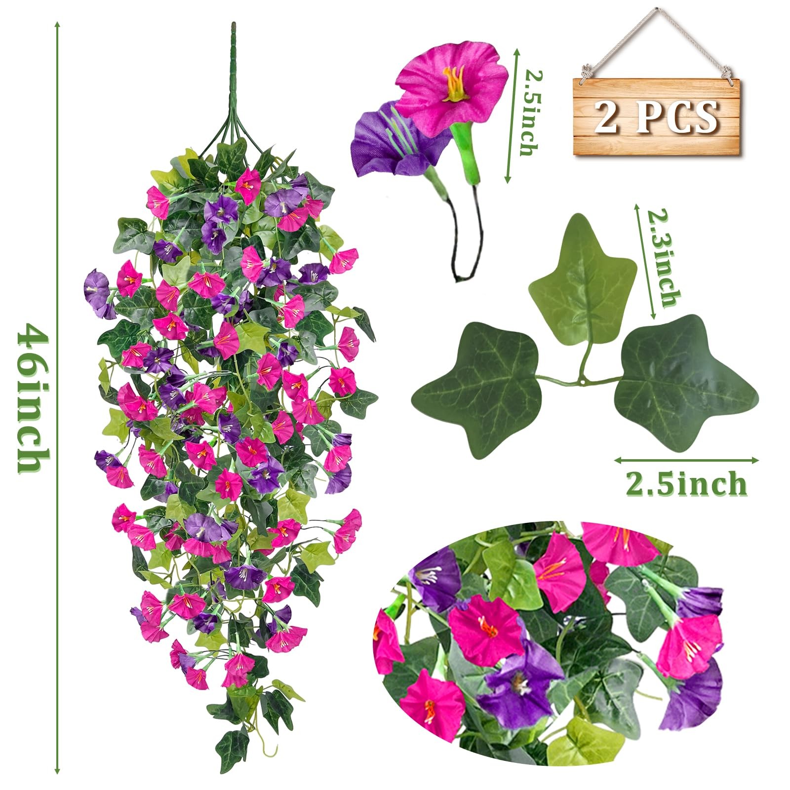 Grandeal Artificial Fake Hanging Flowers Plants, Faux Silk Morning Glory with…