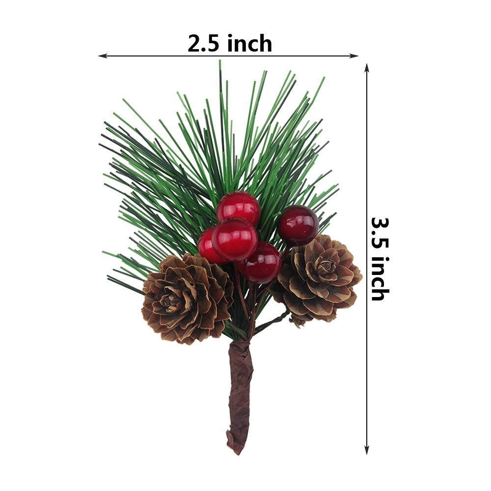 Artificial Pine Picks Small Tree Plants Red Pinecones Christmas Decor 20 PCS