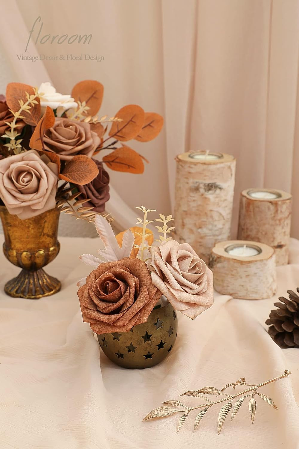 Artificial Flowers 25Pcs Real Looking Earth Tones Ombre Colors Foam Fake Roses w