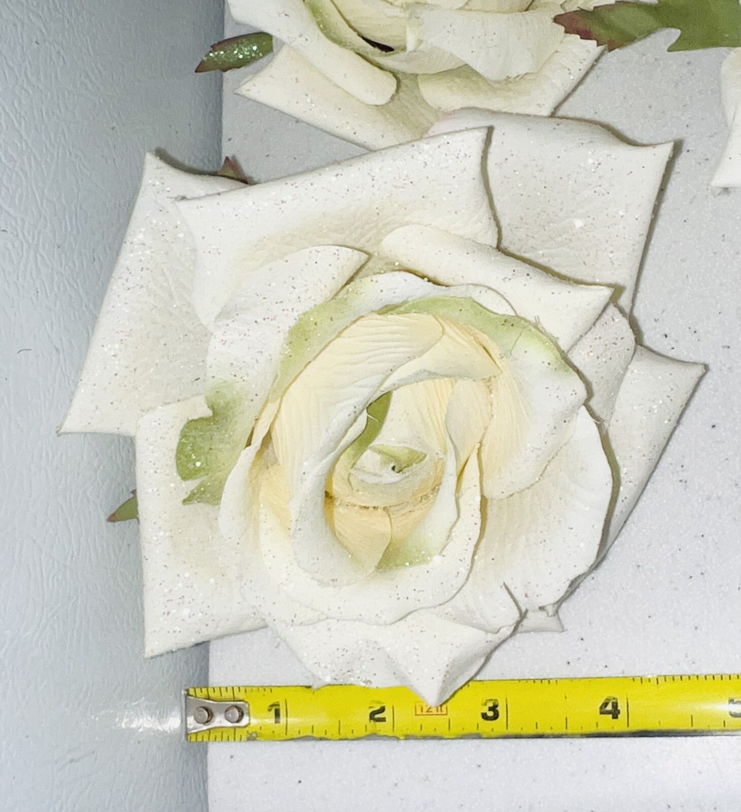 4 Large Faux Big White Roses – Clip On FR111C