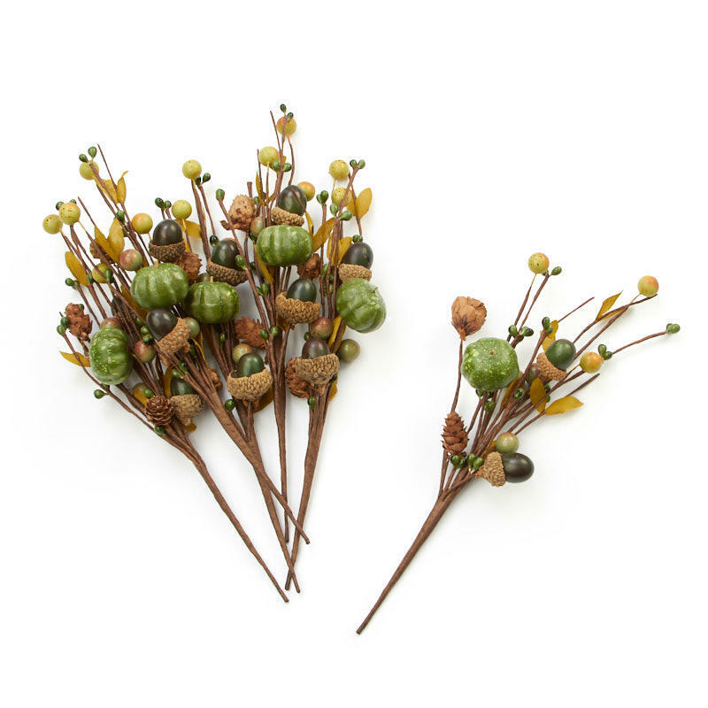 Set of 6 Green Fall Faux Berry, Acorn and Pumpkin 9-1/2″ Floral Picks