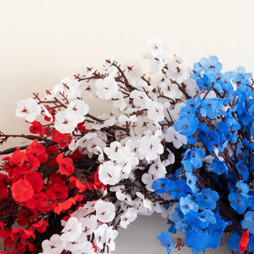 July 4th Silk Wreath Featuring Gypsophila for Wall or Door Hanging Use