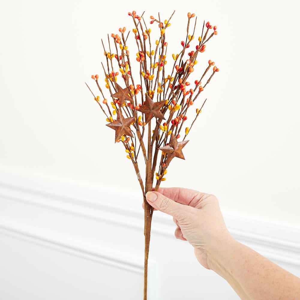 Set of 6 Orange and Yellow Pip Berry 16″ Sprays with Rusty Stars