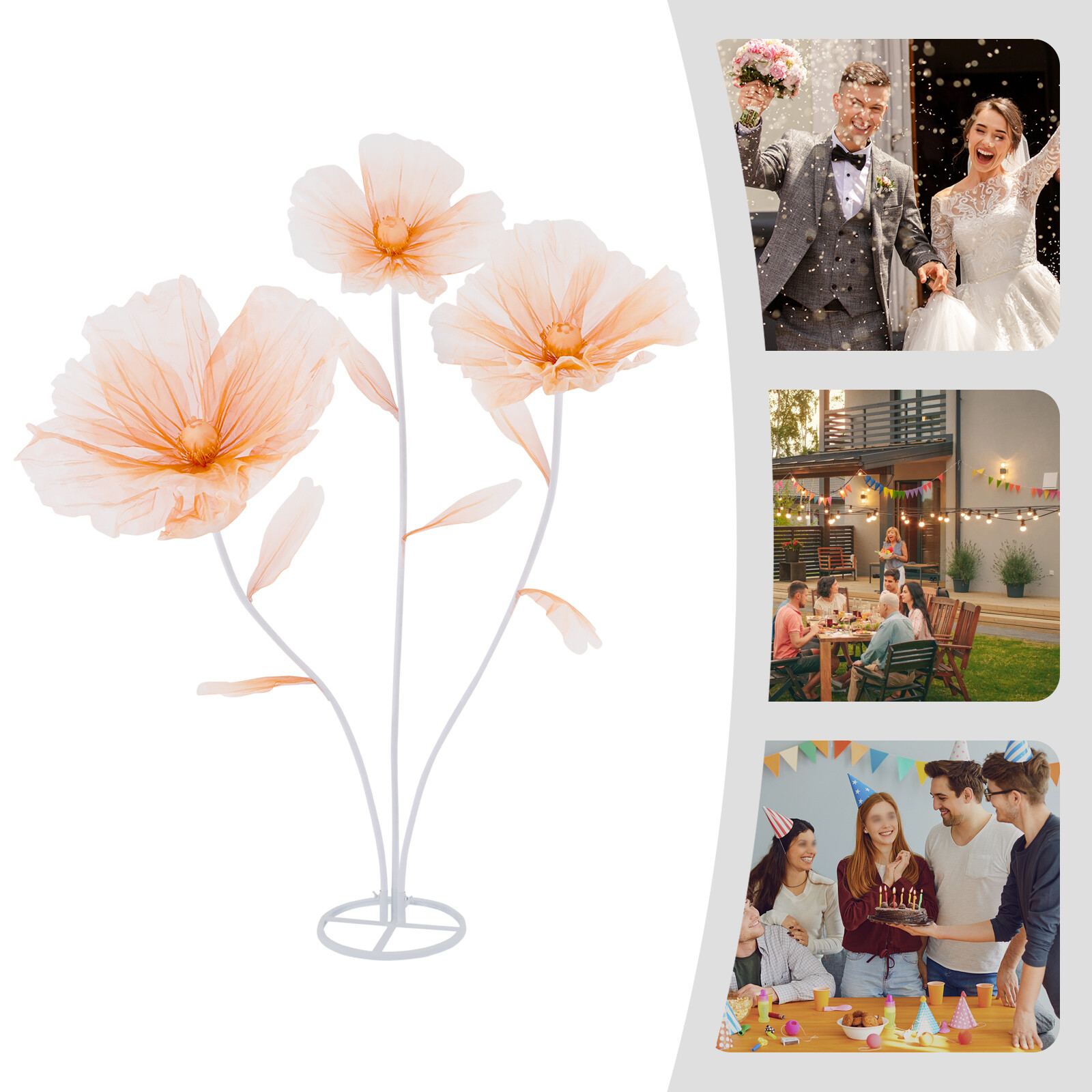 67 Inch Artificial Flower Arrangement, 3 Head Champagne Silk Wedding Decor