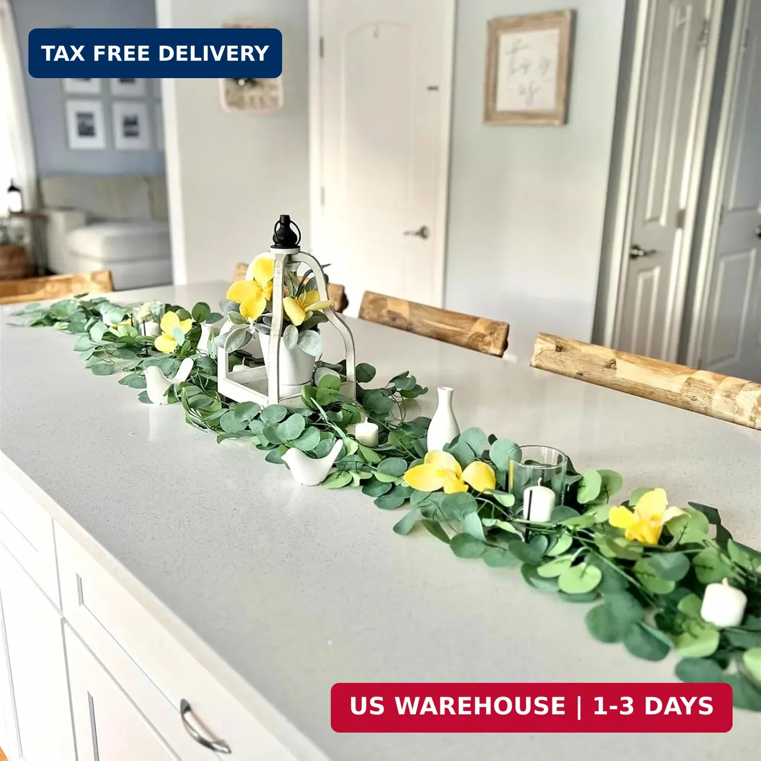CQURE 12 Pack 84Ft Eucalyptus Garland,Artificial Eucalyptus Leaves Table Greener