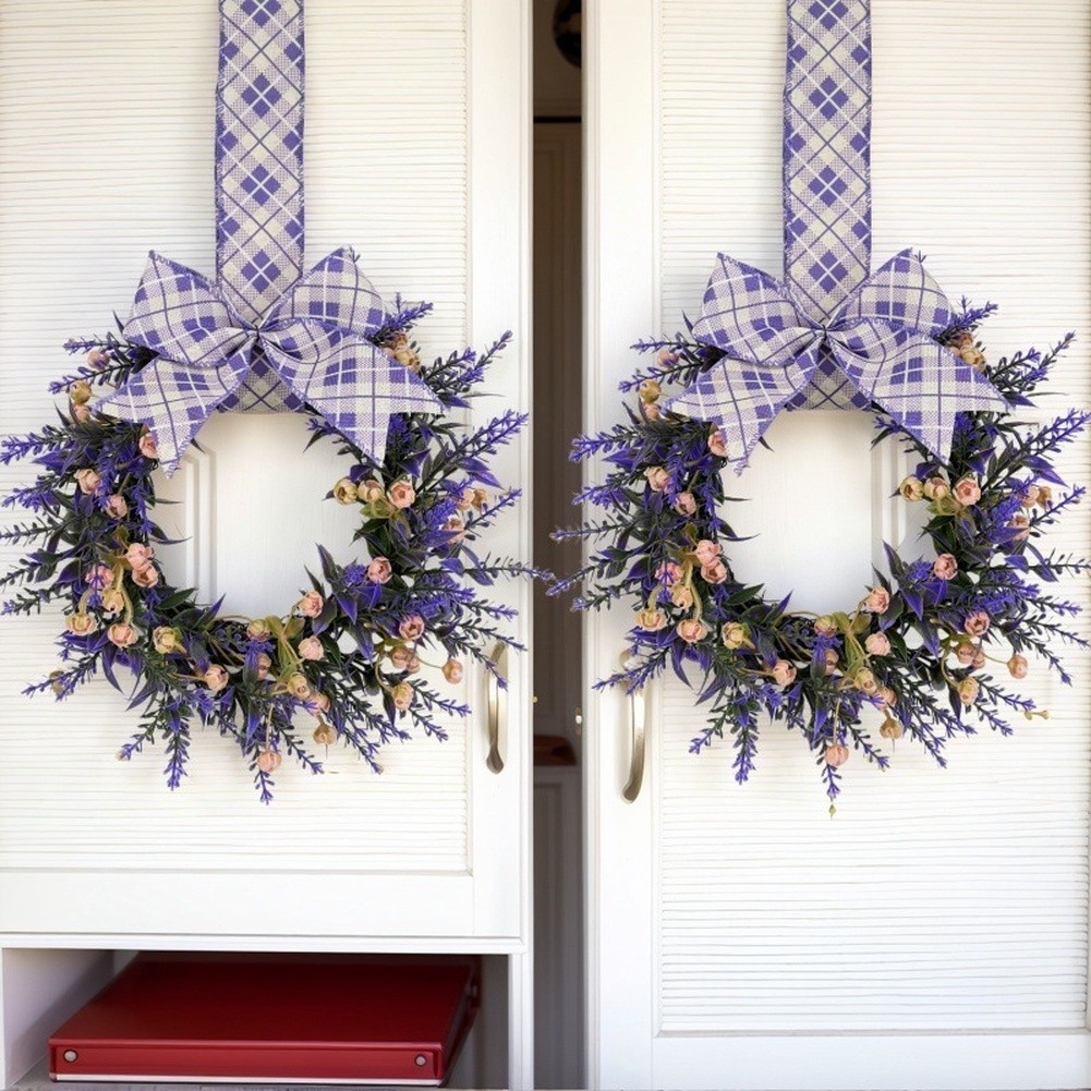 23cm Lavender Floral Wreath Made of Plastic Wire for Wall Door Decoration