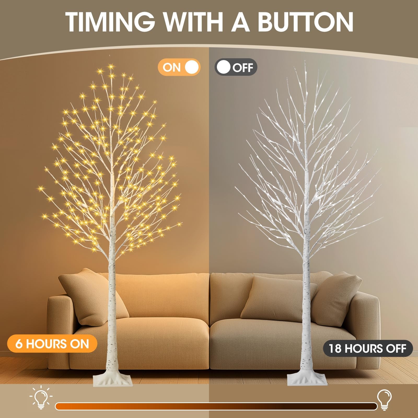6FT Lighted Birch Tree with 144 LED Lights, Artificial Light Up Tree, Decorat…