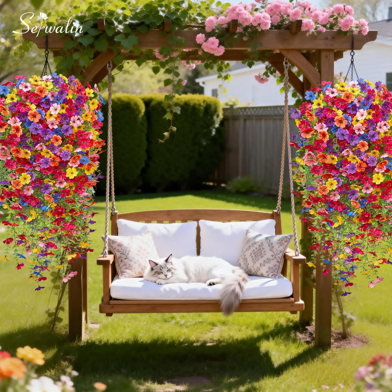 Serwalin 6PCS Artificial Hanging Flowers for Outdoors, UV Resistant Fake Hang…