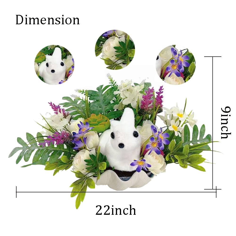 16 Inch Artificial Easter Bunny Floral Arrangement, Plush Bunny Easter Decor,…