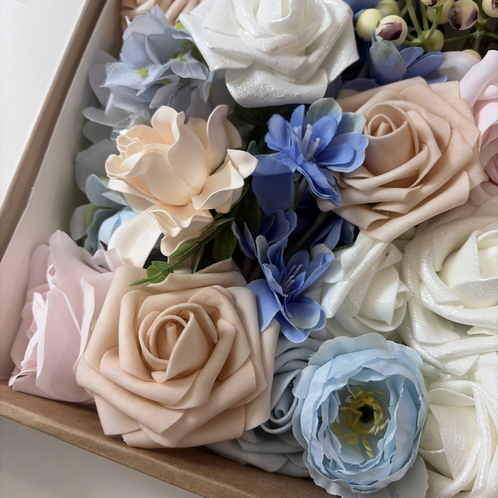 Ling’s moment Fake Flowers Box, Faux Artificial Greenery Stems Foam Roses Poppy