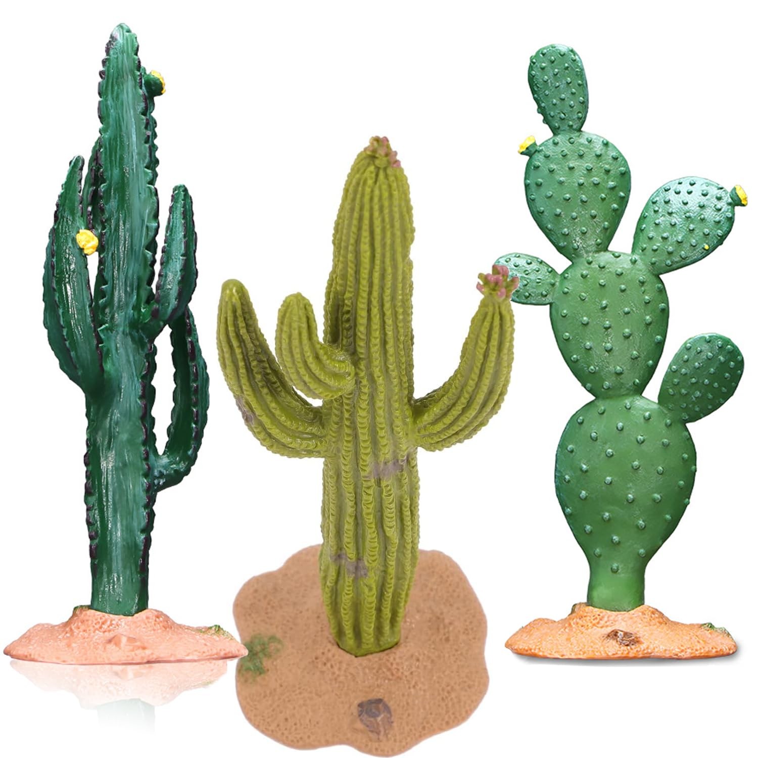 3pcs Green Simulated Cactus Artificial Sand Decorative Fake Plant Table