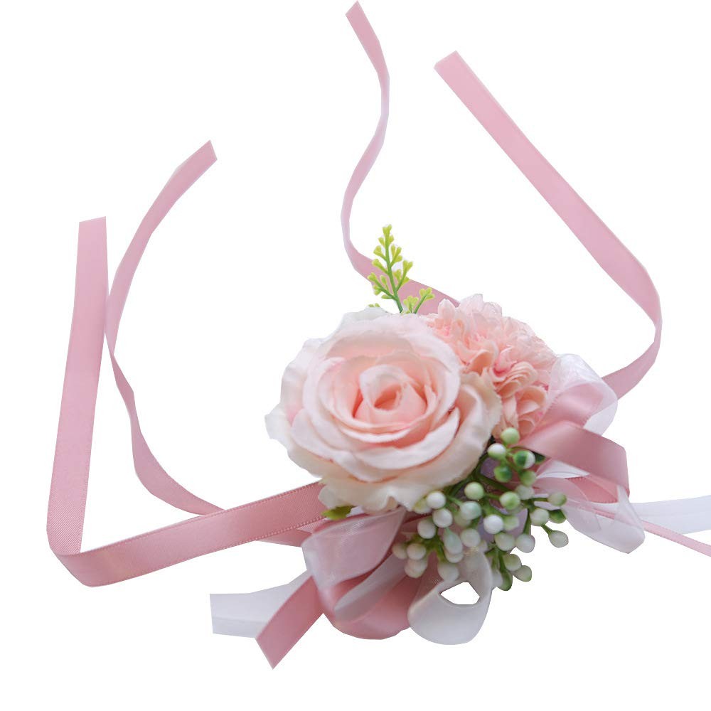 2PCS Rose Flower Wrist Corsage Boutonniere Set Handmade Artificial Corsage Se…