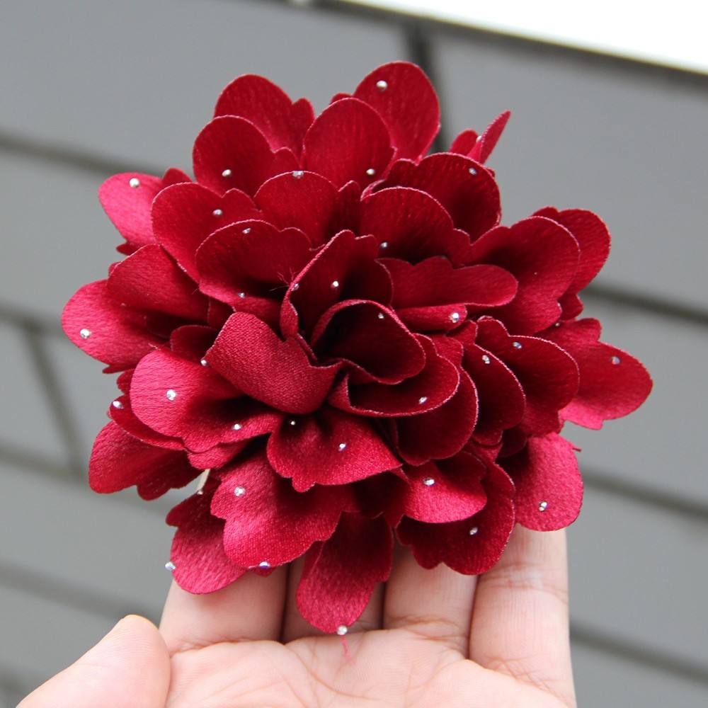New Arrival Handmade Fabric Rose Flower with Rhinestones Crystal Flowers Elegant