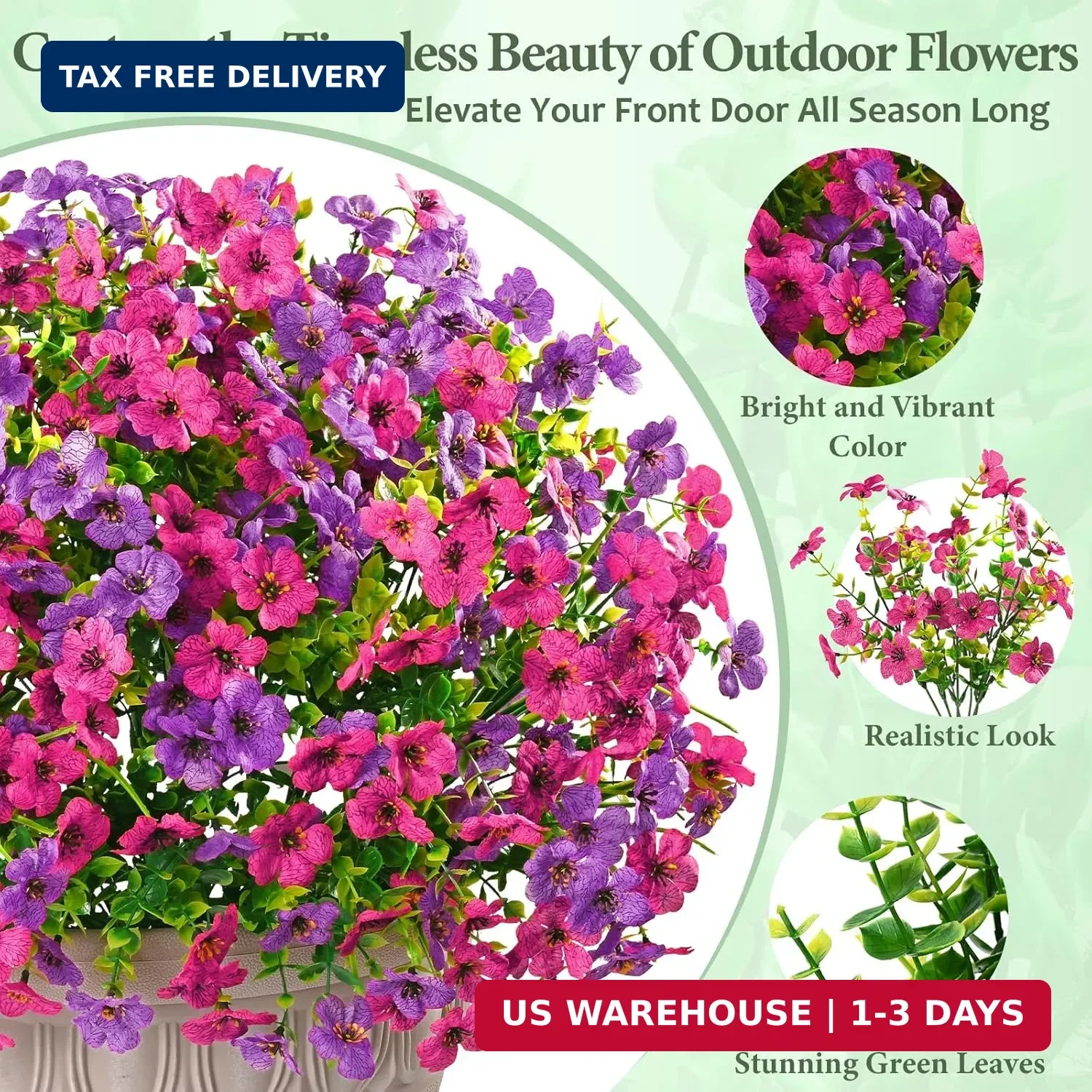 Yastouay 12 Bundles Artificial Flowers for Outdoors, UV Resistant Artificial Out