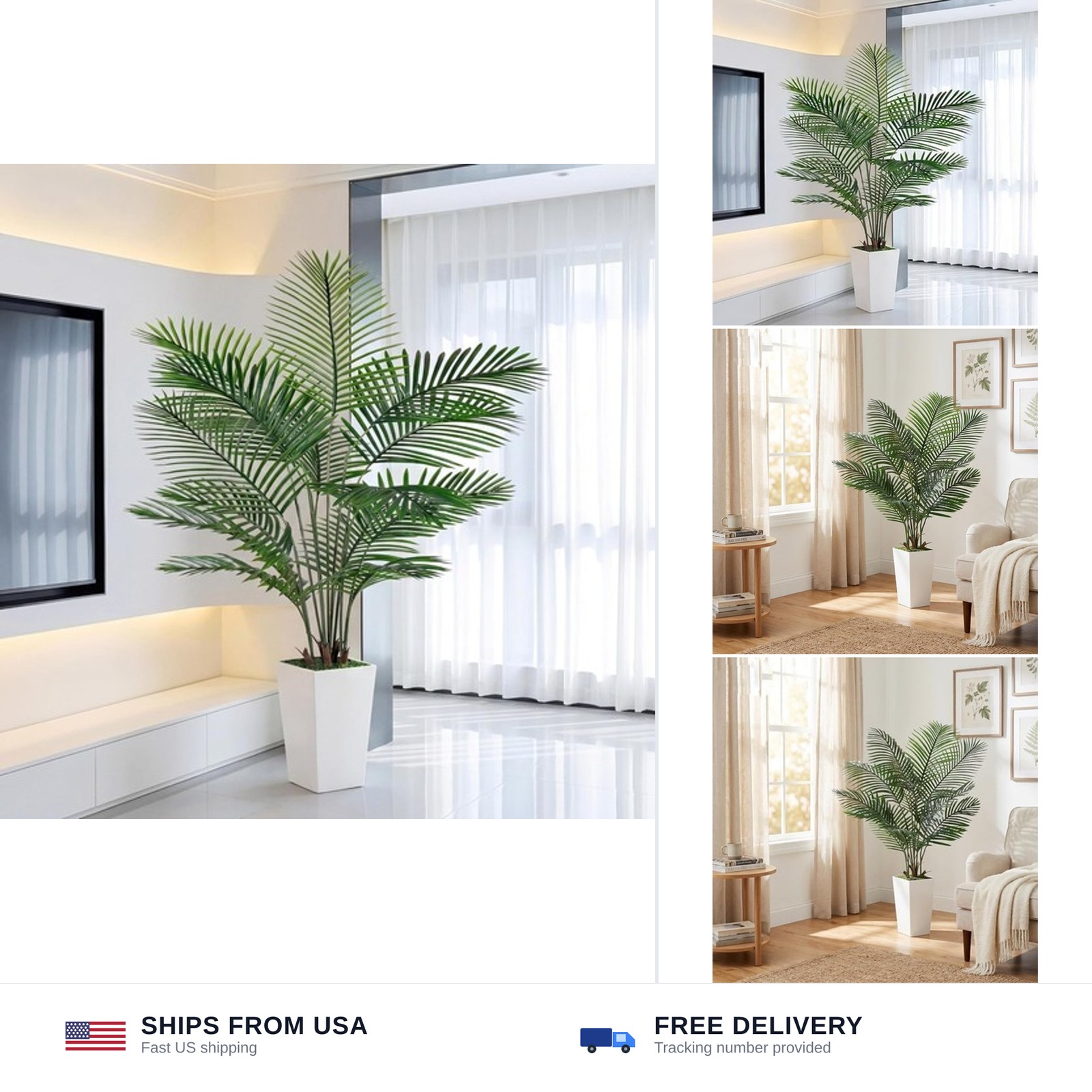 6FT Artificial Palm Tree, Palm Tree 72in Tall Faux with 15.7 White Planter, F…